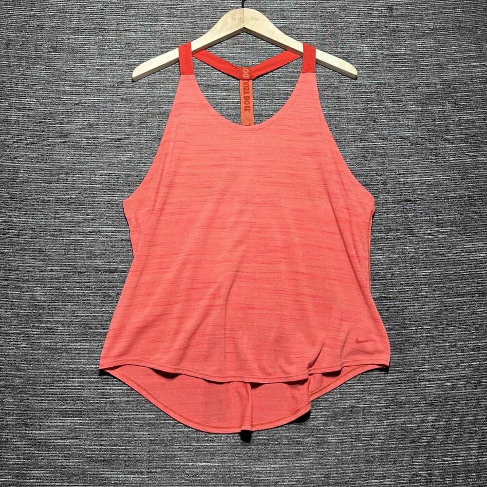 Nike Tank Women's L Red Elastika Loose Heather Gym Running 727747-680